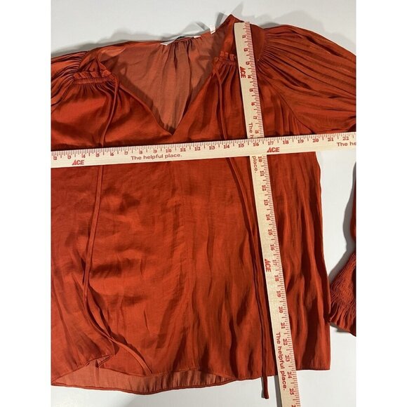 Rebecca Taylor rust orange v-neck pleated sleeves blouse M boho flowy office - Picture 7 of 10